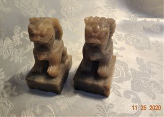 Vintage Soap Stone Foo Fu Dogs Guardian Lions Carved