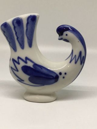 Russian Gzhel Blue White Porcelain Rooster Chicken Figurine Made In The Ussr