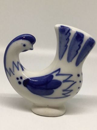 RUSSIAN GZHEL BLUE WHITE PORCELAIN ROOSTER CHICKEN FIGURINE MADE IN THE USSR 3