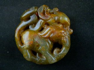 Exquisite Chinese Jade Hand Carved Phoenix On Elephant Pendant L188