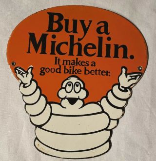 Vintage Michelin Man Tire Porcelain Sign Car Truck Oil Gas Gasoline Automotive