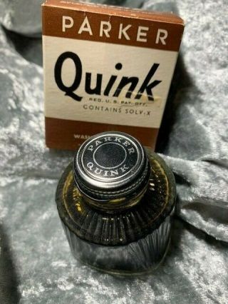 Vintage Parker Quink Brown Fountain Pen Ink With Box,  Full