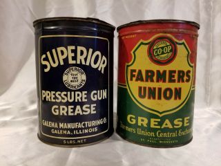 Superior & Farmers Union 5 Pound Grease Cans Oil Can