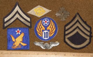 Wwii Usaaf Air Crew Wings,  Dfc Medal,  2nd 10th Air Force Patches