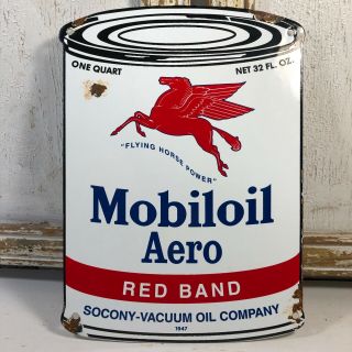 Vintage Porcelain Mobiloil Aero Gasoline Gas Sign Oil