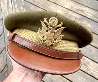 Wwii Ww2 Us Army Officer Uniform Crusher Visor Hat Olive Drab Wool