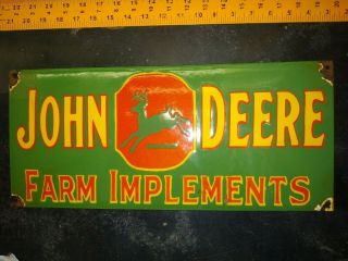 John Deere Quality Farm Equipment And Implements Porcelain Enamel Sign 8 X 18