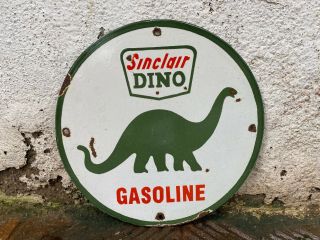 Vintage " Sinclair Dino Gasoline " Porcelain Enamel Sign 11 3/4 "