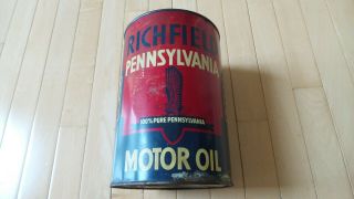 Vintage Richfield Of Pennsylvania 5 Quart Motor Oil Can