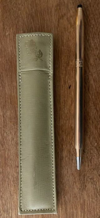 Vintage Cross Ballpoint Pen,  1/20 14k Gold Filled W/ Rose Pattern,  Leather Case