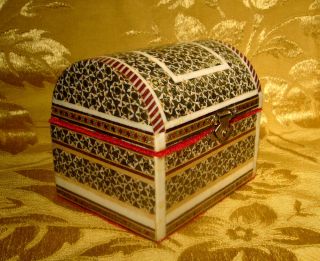 Vintage Khatam Persian Inlaid Wood Chest Jewelry Box