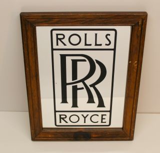 Vintage Rolls Royce Wood Frame Wall Mirror Rr Logo Advertisement