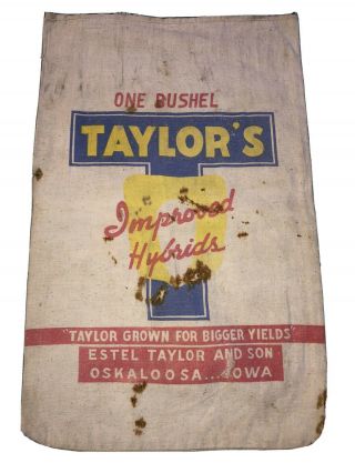 Vintage Seed Corn Bag Sack Taylor’s Hybrids One Bushel Estel Son Oskaloosa Iowa
