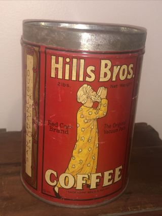 Vintage 1922 Hills Bros 6 3/4 " Red Can Brand Coffee Can Tin 2lbs