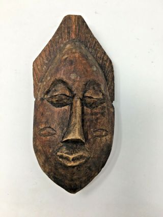 African Hand Carved Wooden Mask 7 " X 4.  25 " Vintage