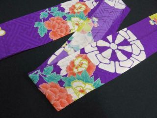 008bcf 2225 Silk Fabric 1930s Vintage Japanese Kimono Flower Purple