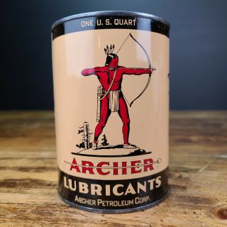 Vintage Archer Indian Motor Oil Can 1 Qt Quart Metal Tin Empty Can
