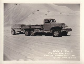 Wwii Photo 2 - 1/2 Ton Truck & Trailer Desert Sand Camp Seeley 1942 Ca 19