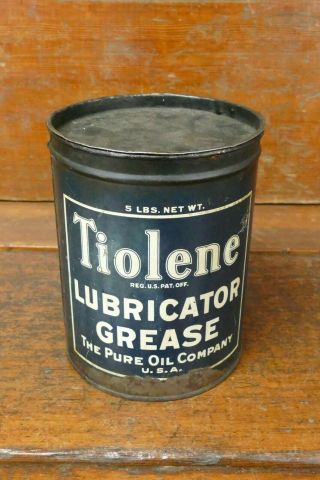 Vintage Tiolene Lubrication Grease 5lb Metal Grease Oil Can - The Pure Oil Co