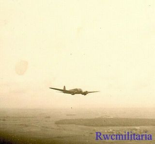 Aerial View Of Luftwaffe He - 111 Bomber In Flight On Mission