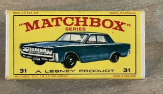 Rare Vintage Matchbox Car 31 Lincoln Continental Mib