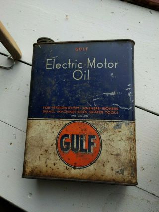 Vintage Gulf Electric Motor Oil Can One Gallon