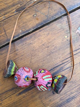 Central Australian Aboriginal Painted Gumnut Pod Seed Necklace C1985