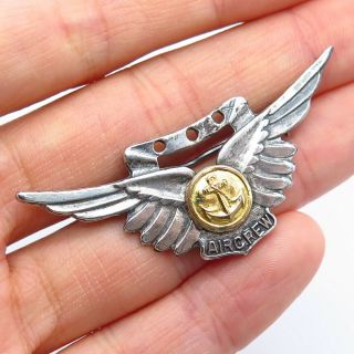 Antique Sterling Silver 2 - Tone Wwii Us Navy " Aircrew " Anchor Wings Pin Brooch