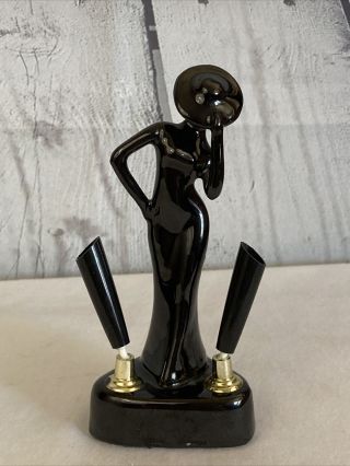 Vintage Mid Century Modern Black Woman Pottery Ceramic Desktop Pen Pencil Holder