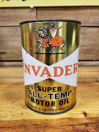 Vintage Invader All - Temp Motor Oil Can Metal Quart