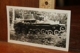 Orig.  Wwii Photo Capt Paul L Bowsher Fiji Wrecked Japanese Tank