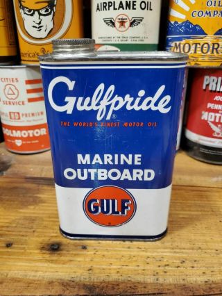 Vintage Gulfpride Marine Outboard Motor Oil Can Metal Quart Gulf