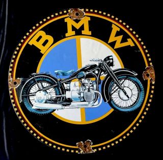 Vintage 1930’s Bmw Motorcycle 12” Porcelain Sign Car Truck Oil Gas Gasoline