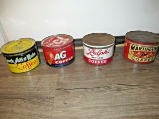 4 Vintage 1 Lb Coffee Tin Metal Cans Empty Martinson 