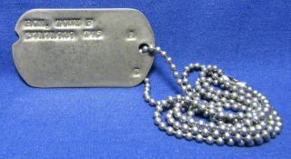 Wwii 1945 Army Dog Tag T45 With Bead Chain