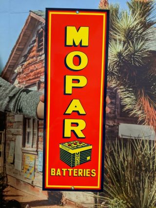 Old Vintage Mopar Batteries Battery Porcelain Enamel Dealership Sign Gas & Oil