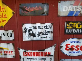 The Old Crow Speed Shop Barn Find Painted Vintage Look Gas Oil Hand Made Sign