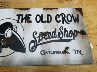 The Old Crow Speed Shop Barn Find Painted Vintage Look Gas Oil Hand Made Sign 3