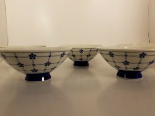 Porcelain Rice / Noodle / Soup Bowls Blue And White / Made In Japan - Set Of 5