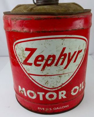Zephyr Red And White Vintage 5 Gallon Motor Oil Tin Can Bb