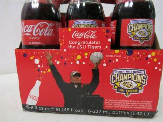 Coca Cola LSU Tigers Football 2007 National Champions 6 Pack Bottles 8oz Carton 3