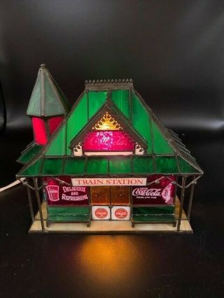 The Coca Cola Stained Glass Train Station Franklin 1997 W/ Light