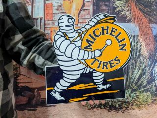 Old Vintage Michelin Tires Heavy Porcelain Enamel Gas & Oil Metal Sign Dealer