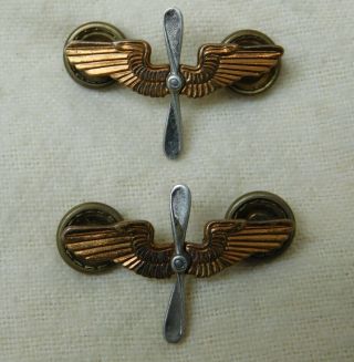 Early Wwii Us Army Air Force Aaf Officer Wing & Prop Collar Insignia Matched Set