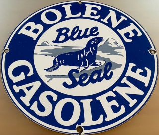 Vintage Bolene " Blue Seal " Gasoline Porcelain Sign Gas Station Pump Plate Oil