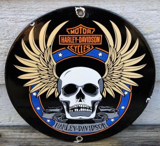 Vintage Porcelain Harley Davidson Motorcycles Gas And Oil Sign
