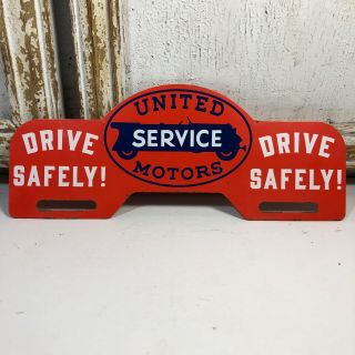 Vintage Metal United Motors Service Drive Safely License Plate Sign