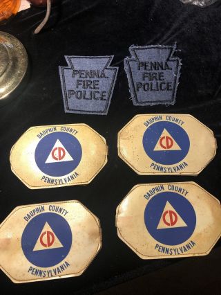 Vintage 4 Douphin County Pa.  Civil Defense Arm Bands & Penna Fire Police Patches
