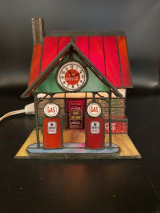 Franklin Coca Cola Stained Glass Gas Station W/ Light (coke)