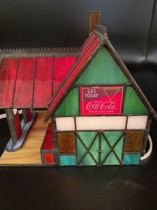 FRANKLIN COCA COLA STAINED GLASS GAS STATION W/ LIGHT (COKE) 2